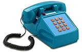 OPIS PushMeFon Cable: Teléfono Fijo Vintage de Teclado/Telefono Casa/Teléfono Antiguo/Telefono Fijo Vintage/Aparatos Telefonicos para Casa de los años 1970 con Campana metálica (Azul Claro)