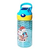 ZT Botella de Agua para Niño decoradas, 450ml, Botella a prueba de Fugas, Botella Agua con Pajitas, sin BPA. (pirata)