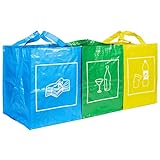 QILZO Set de 3 Bolsas para Reciclar Basura, Bolsas de Basura Capacidad 40L, Reciclaje Vidrio, Plástico y Papel