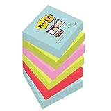 Post-It Notas Super Sticky Colección Miami Color, Paquete de 6 Blocs de Notas, 90 Hojas por Bloc, 76x76 mm, Colores Turquesa, Verde, Rosa, Notas Extra Adhesivas para Listas de Tareas y Recordatorios