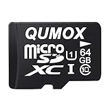 QUMOX 64GB Tarjeta Micro SD de Memoria de Clase 10 UHS-I, Velocidad de Escribir 20 MB/s, Velocidad de Lectura hasta 40 MB/s
