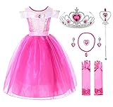 JerrisApparel Niña Princesa Aurora Disfraz Vestir Bella Durmiente Vestito (5 años, por la Tobillo con Accesorios)