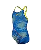 Dziewczęcy kostium kąpielowy ARENA Galactic Swim Pro z tyłu, jednoczęściowy, Royal-Soft Green, 10-11