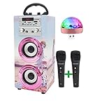 DYNASONIC (3º Generación)- Altavoz Bluetooth Portatil Karaoke con Micrófonos Incluidos | Lector USB y SD, Radio FM Modelo 025 (Modelo 17 Luz)