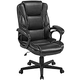 Офисный стул Yaheetech Эргономичный вращающийся стул Рабочий стул, обитый синтетической кожей, с нагрузкой на колеса 136 кг, черный