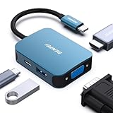 BENFEI Hub USB C 4 en 1, Adaptador USB C a HDMI VGA, USB C a USB 3.0, Suministro de energía USB Tipo C, Compatible con iPhone 15 Pro Max, MacBook Pro 2023/2022/2021/2020, Surface Book2, DELL XPS 13/15