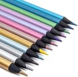 MADEKI Lápices de Colores Metalizados,Óptimo para Material Escolar -12 unidades,Colores surtidos