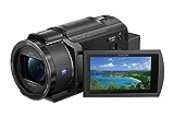 Sony FDRAX43AB.CEE Handycam FDR-AX43 Camcorder, ekran wotasyon 3', anrejistreman 4K Ultra HD, lantiy Zeiss Vario-Sonnar 26.8 mm, zoom optik 20x, SteadyShot optik balanse, Selfies, Nwa