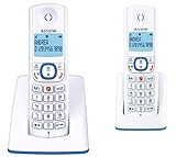 Alcatel F530 - Teléfono (Teléfono DECT, Terminal con conexión por cable, Altavoz, 50 entradas, Identificador de llamadas, Azul, Blanco)