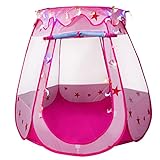 Otroški šotor Becontrip, roza zložljiv otroški teepee za deklice z dizajnom Princess Castle in pop-up sistemom, otroške hiške iz blaga z led lučmi za deklice in fantke, darilo, 125 x 85 cm