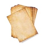 50 hojas DIN A5 Papel vintage pergamino pequeño, 110g/m², 148x210 mm, aspecto Antiguo envejecido, Doble cara, para Escribir y imprimir, Manualidades, recortes, scrapbook