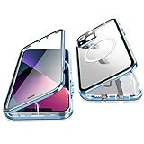 Jonwelsy Funda para iPhone 13, Protección Doble Cara 360 Grados Compatible Magsafe Metal de Adsorción Magnética Case Cover Delantera Vidrio y Trasera Mate PC Cubierta para iPhone 13 6,1' (Azul)