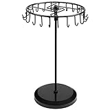 BELLE VOUS Rotating Black Metal Jewelry Display Stand (23 Hooks) – 34,8 x 20,5 cm – Tower Hanger bakeng sa Lifaha, Lipetja, Mehele le masale – Hangs Table Necklaces