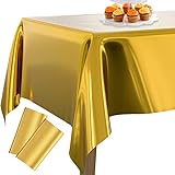 Khăn trải bàn bằng giấy vàng PartyWoo, 2 gói Khăn trải bàn hình chữ nhật 54 x 108 inch, Khăn trải bàn bằng giấy bạc cho bàn 6-8 chân, Khăn trải bàn, Khăn trải bàn cho sinh nhật