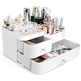 ເຄື່ອງແຕ່ງໜ້າໃນຫ້ອງນ້ຳ ກ່ອງແຕ້ມ: ເຄື່ອງສຳອາງ Organizer Vanity to store Brushes Perfume - large Plastic display set for storage Makeup Palettes Creams Accessories Women | ສີຂາວ