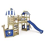 WICKEY StormFlyer lekeplass med huske og skli blå, utendørs klatretårn for barn med sandkasse, stige og leketilbehør til hagen