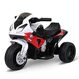 HOMCOM Moto Eléctrica Infantil con Licencia BMW S1000RR Triciclo Trimoto para Niños +18 Meses con Luces y Música 66x37x44 cm Rojo