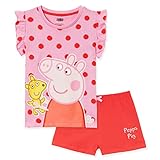 Peppa Pig Pige-pyjamas, 100 % bomulds-pigetøj, sæt 2-styks pige-sommerpyjamas, pige-kort pyjamas til strandferier, originale gaver til piger i alderen 2-6 år (2-3 år, pink/rød)