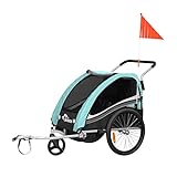 SAMAX Remolque de Bicicleta para Niños 360° girable Kit de Footing Transportín Silla Cochecito Carro Suspensíon Infantil Carro en Turquesa - Black Edition