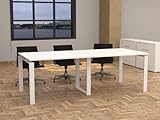 धातु संरचना के साथ टेबल खुला सफेद फ्रेम 240x100, धंसे हुए पैर और मेलामाइन टॉप के साथ बोर्ड रूम, बैठकों, सम्मेलनों के लिए आदर्श (सफेद)