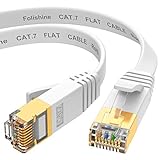 Folishine Cable Ethernet 5m, cat7 cable Ethernet de alta velocidad, cables de conexión LAN plana con conectores STP RJ45 para router, módem, más rápido que Cat5e/Cat5/Cat6/Cat6e - Blanco