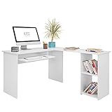 COMIFORT L-Shape skrivebord - Hjørnestudiebord med fast, moderne og minimalistisk strukturhylde med 2 rummelige og store hylder. L-formet skrivebord - Serpis Hvid