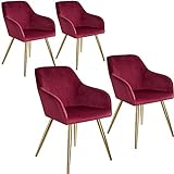 TecTake 800862 Ensemble de quatre chaises en velours, ensemble de quatre chaises de salle à manger recouvertes de velours, ensemble de chaises élégantes pour la cuisine, fauteuils de bureau (bordeaux-or)