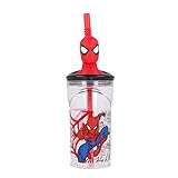 ILS I LOVE SHOPPING SPIDERMAN - Glass 360 ml boutèy ak pay ak karaktè 3D pou timoun san BPA (Spiderman)