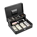 Kovinska skrinjica za denar Sef s ključavnico, kovanci in bankovci, nova 100 % varna velika kovinska škatla za denar, 30 cm x 24 cm x 9 cm, črna