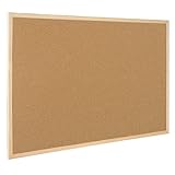 Raylu Paper – Tablero de corcho natural con marco de madera de pino, tablón de anuncios con señalizadores y kit de montaje. (90 x 60 cm)