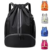 Hoseay String Bags Men Women Sports Backpack Beach Backpack with Shoes Compartment and Wet Pocket Adjustable Casual Gym Bag for Sports Oxford Sackpack, Black