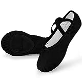 Soudittur Zapatillas Media Punta de Ballet - Calzado de Danza para Niña y Mujer Adultos Negras Suela Partida de Cuero Tallas 36