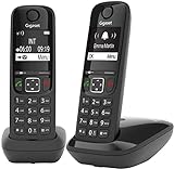 Gigaset AS690 Duo - Teléfono Inalámbrico, Pack de 2 Unidades, Manos Libres, Pantalla de Gran Contraste, Agenda de 100 Contactos, Color Negro