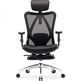 Ергономічний крісло для офісного столу SIHOO з підставкою для ніг, комп’ютерне крісло з високою спинкою та регульованим підлокітником, зручна сітка та гладкі колеса (чорний)