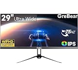 GreBear 29 Pulgadas Ultrawide Monitor de Ordenador, Pantalla IPS WFHD 2560 x 1080 75Hz 21:9 Pantalla para Juegos de Oficina en Casa, FreeSync, HDMI, DP, HDR, Altavoces Incorporados, VESA Mountable