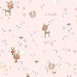 Papel pintado animales infantil | Papel pintado ciervos para bebés y habitación infantil | Papel pintado rosa palo | Papel pintado gofrado para niñas