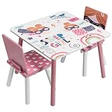EUGAD 兒童桌子和 2 把椅子套裝 兒童座椅組 木製和 MDF 兒童家具 粉紅色 0006ETZY