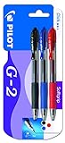 Pilot G2, Set 3 Bolígrafos tinta de gel retráctil, Color Negro, Azul y Rojo