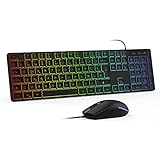 Дротова клавіатура та миша, клавіатура та миша з підсвічуванням RGB, іспанська повнорозмірна клавіатура та безшумна миша для настільного ноутбука, чорний