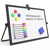 Owill Black Dry Erase Whiteboard, 30 X 40 cm Pizarra blanca de escritorio magnética, Caballete de pizarra blanca pequeño A3 de doble cara para dibujar en la escuela y el hogar