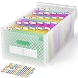 ABC life Accordion File Folder 26 Kantong, A4 Plastik Filing Folder sareng Pola Grid, Pelangi Dokumén Paper Organizer, Extendable Filing Case (Héjo)