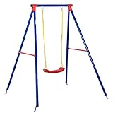Outsunny Metal Swing bakeng sa Bana + Lilemo tse 3 le Child Swing Game Support le Adjustable Rope Seat 4 External Anchors Load Max. 40kg 155x160x180cm Multicolor