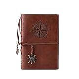 TILY Vintage Refillable Notebook Premium PU Leather Classic Embossed Travel Journal Diary with Blank Pages and Retro Pendants (ສີນ້ຳຕານແດງ)