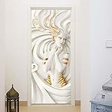 murimage Papel Pintado Puerta Sirena 3D 86 x 200 cm Incluye Pegamento Art Nouveau Escultura Mujer Relieve Blanco Fotomurales Pared