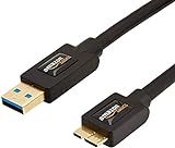 Amazon Basics - Cable USB-A 3.0 macho a micro USB-B con conectores dorados (1,8 m), negro