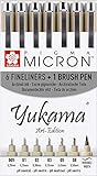 SAKURA PIGMA YUKAMA  Art-Edition, 6 rotuladores de punta fina Pigma Micron y un rotulador de punta de pincel negros