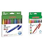 Alpino Title 12 Maxi barvni markerji | 6 mm debeli markerji za barvanje + 12 barvnih markerjev | 3 mm vzdržljiv flomaster za barvanje