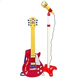 BONTEMPI 46942 - Guitarra elèctrica de joguina amb micròfon de peu amb pal ajustable / Guitarres elèctriques de joguina per a nens / Guitarra infantil, instruments musicals infantils