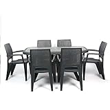 CREVICOSTA QUALITY MARK QUALITY BRANDS - Luxe Set 6 Caribe Chairs + 1 Caribe Rectangular Table (Anthracite).
