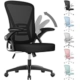 Rattantree Chaise de bureau avec accoudoirs pliants, chaise de bureau ergonomique avec support lombaire, chaise pivotante réglable en hauteur, chaise en maille respirante, noir